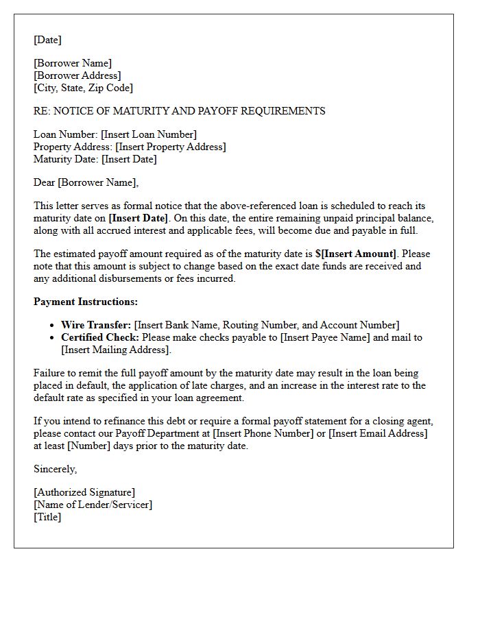 Maturity Event Payoff Notice Letter