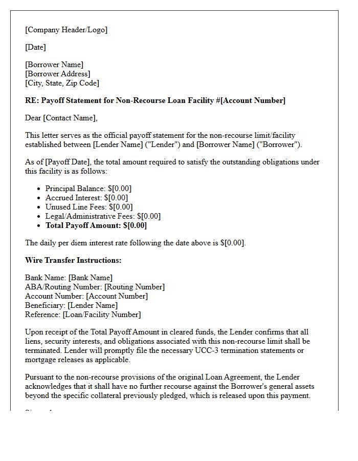 Non-Recourse Limit Payoff Letter