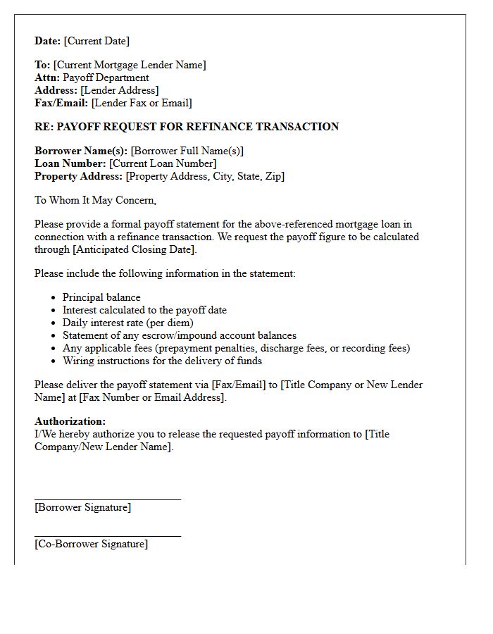 Refinance Transaction Payoff Letter