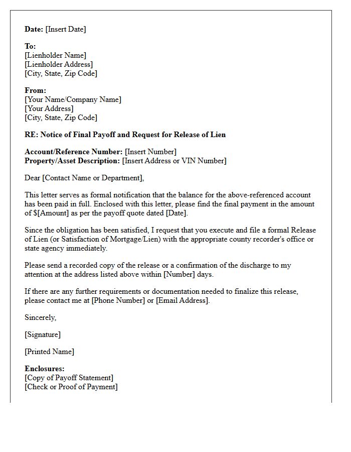Release of Lien Payoff Letter
