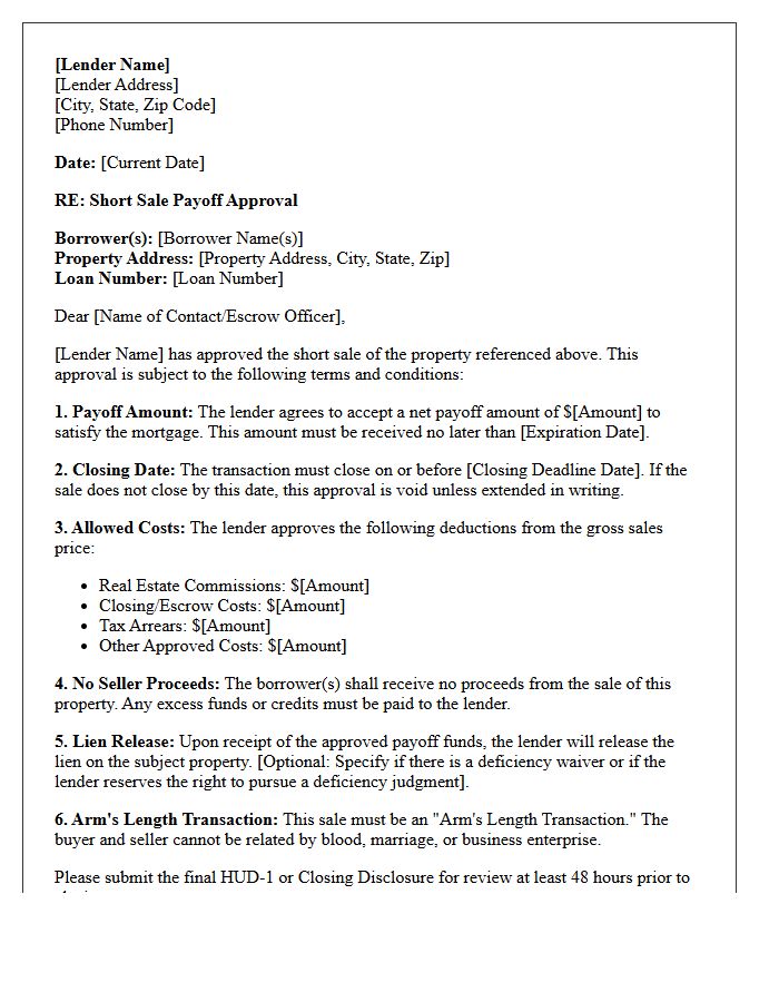 Short Sale Payoff Approval Letter
