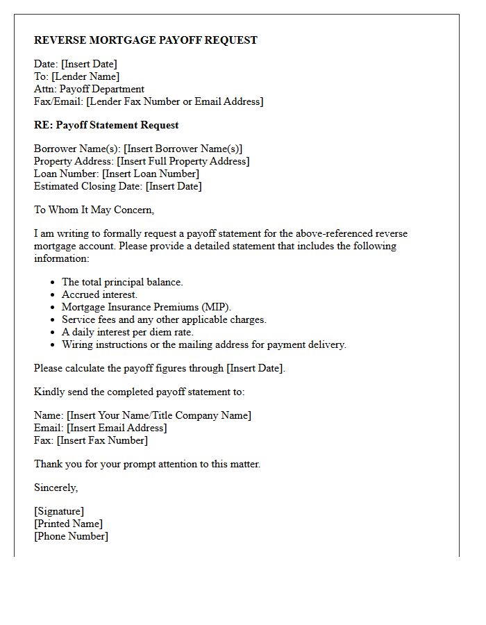 Standard Reverse Mortgage Payoff Letter