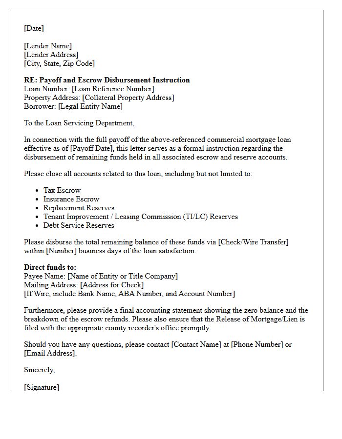 Commercial Mortgage Payoff Escrow Disbursement Letter