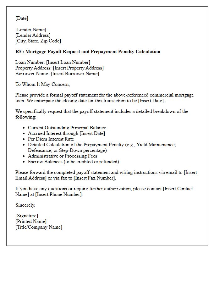 Commercial Mortgage Prepayment Penalty Payoff Letter