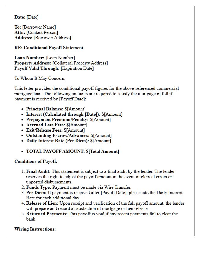 Conditional Commercial Mortgage Payoff Letter