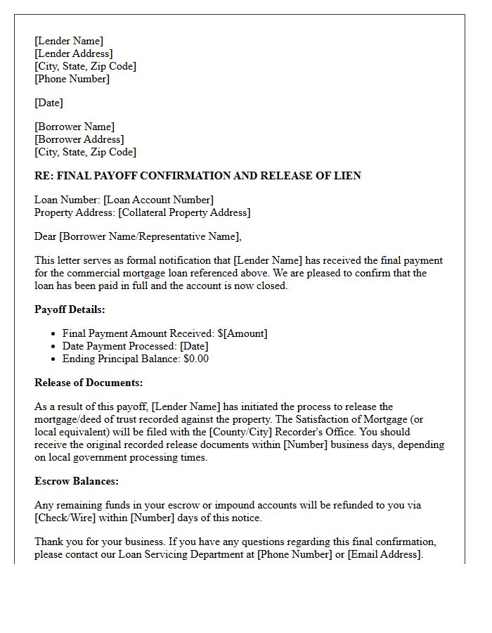 Final Commercial Mortgage Payoff Confirmation Letter