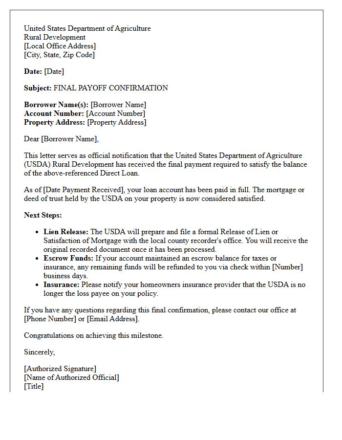 United States Department Of Agriculture Direct Loan Final Payoff Confirmation Letter