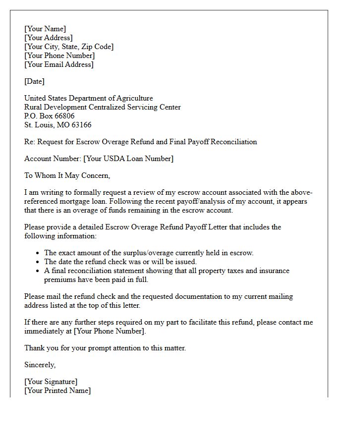 United States Department Of Agriculture Escrow Overage Refund Payoff Letter