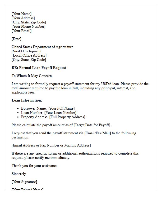 United States Department Of Agriculture Formal Loan Payoff Request Letter
