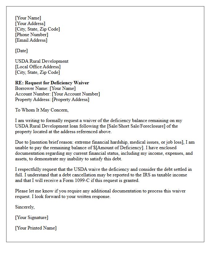 United States Department Of Agriculture Loan Payoff Deficiency Waiver Letter
