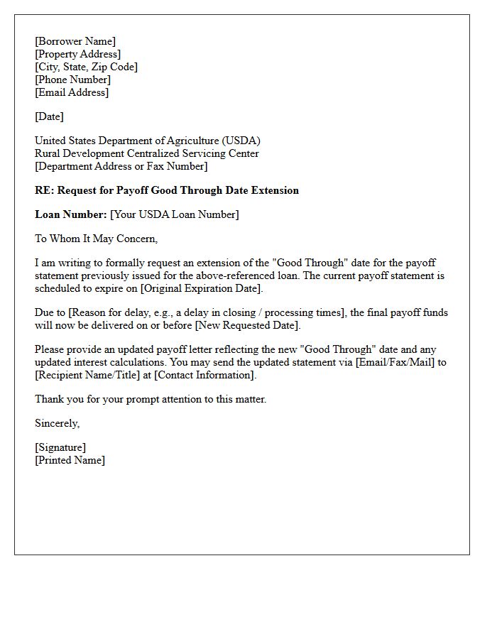 United States Department Of Agriculture Loan Payoff Good Through Date Extension Letter