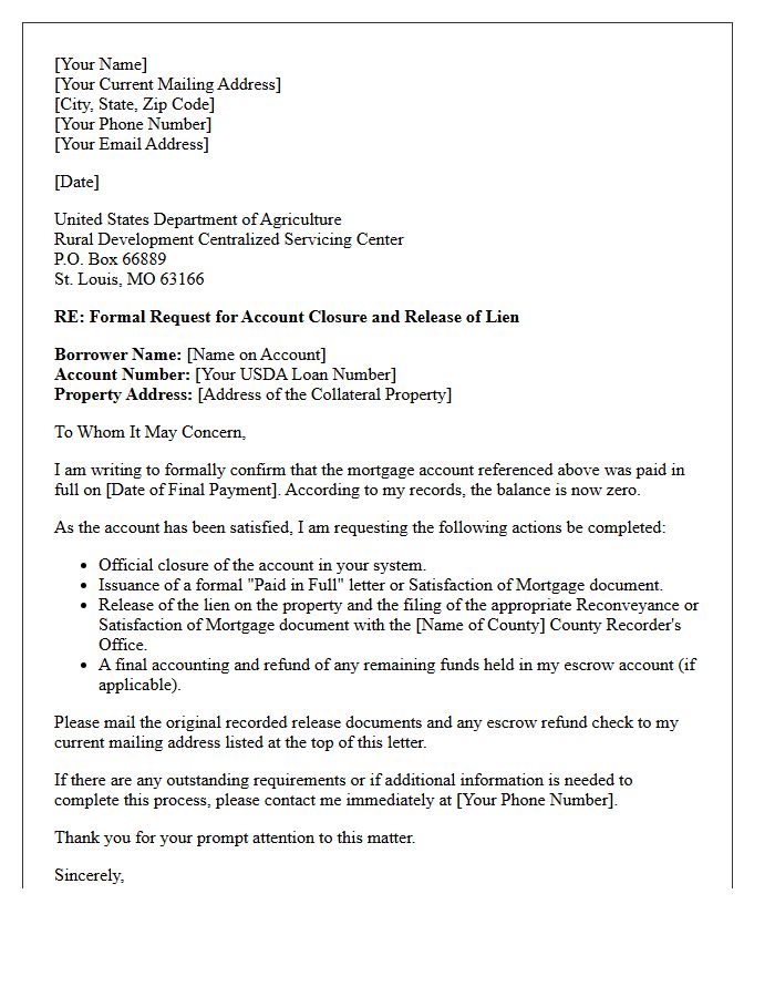 United States Department Of Agriculture Post Payoff Account Closure Letter