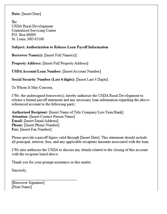 United States Department Of Agriculture Rural Development Loan Payoff Authorization Letter