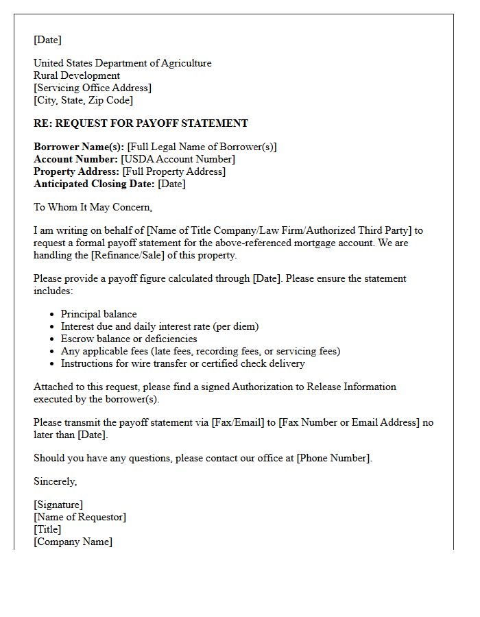 United States Department Of Agriculture Third Party Payoff Demand Letter