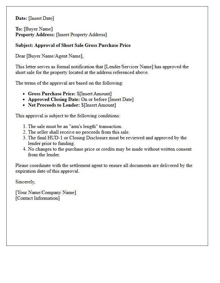Approved Short Sale Gross Purchase Price