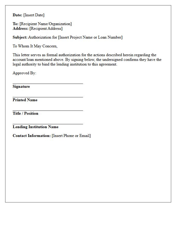 Lender Authorization Signature and Title
