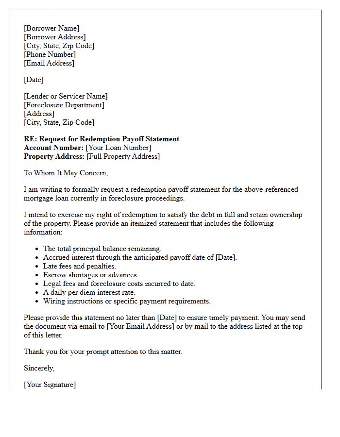 Borrower Request for Foreclosure Redemption Letter