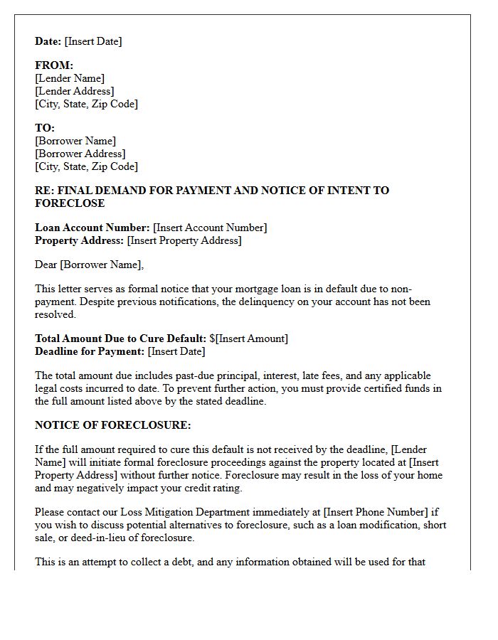 Final Demand and Foreclosure Notice Letter