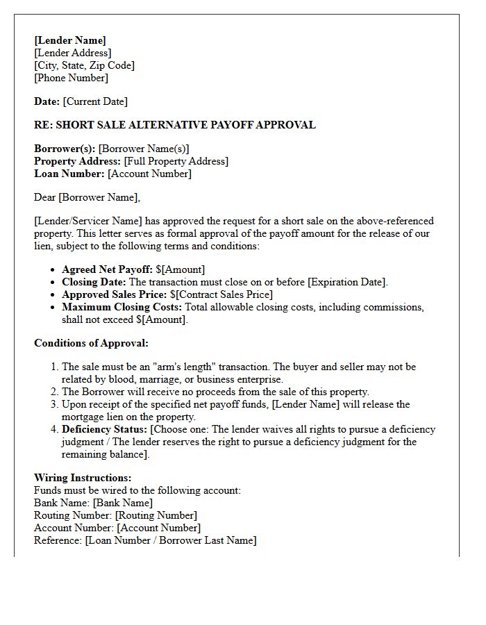 Short Sale Alternative Payoff Approval Letter