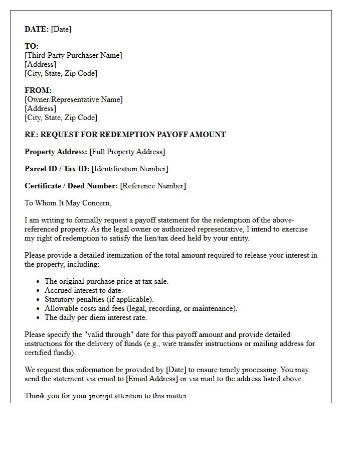 Third-Party Purchaser Redemption Payoff Letter