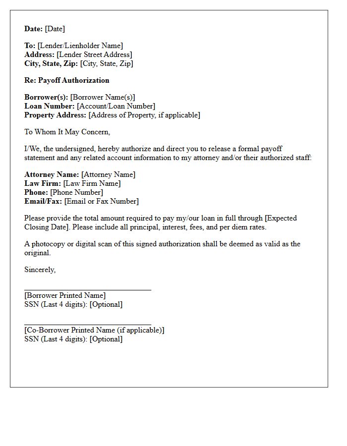 Attorney Payoff Authorization Letter