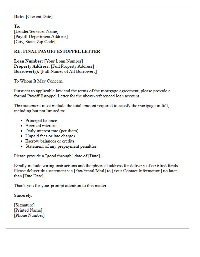 Final Payoff Estoppel Letter