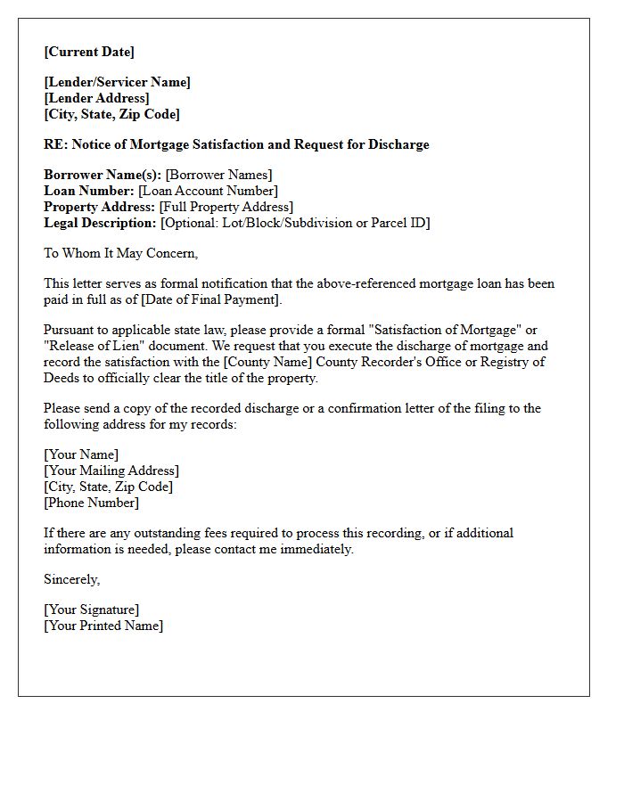Mortgage Satisfaction and Discharge Letter