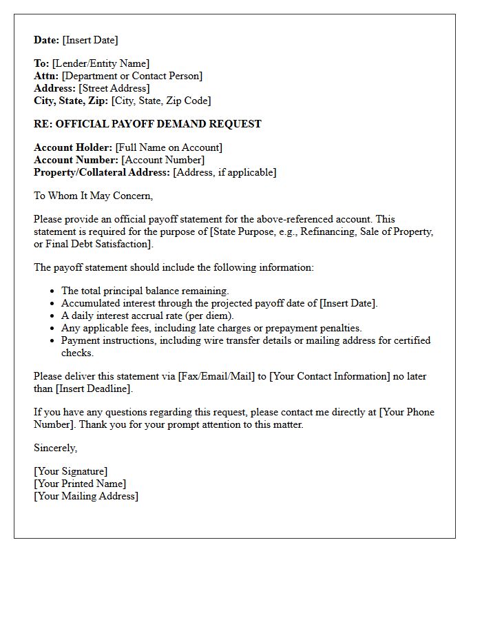 Official Payoff Demand Letter