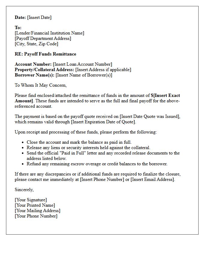 Payoff Funds Remittance Letter
