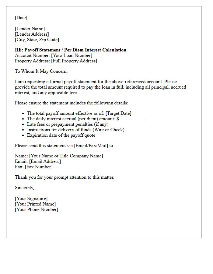 Per Diem Interest Payoff Letter