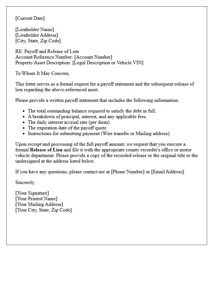 Release of Lien Payoff Letter