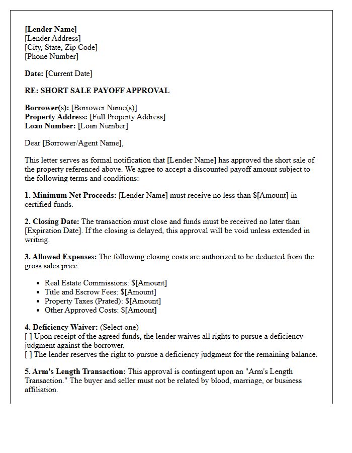 Short Sale Payoff Approval Letter