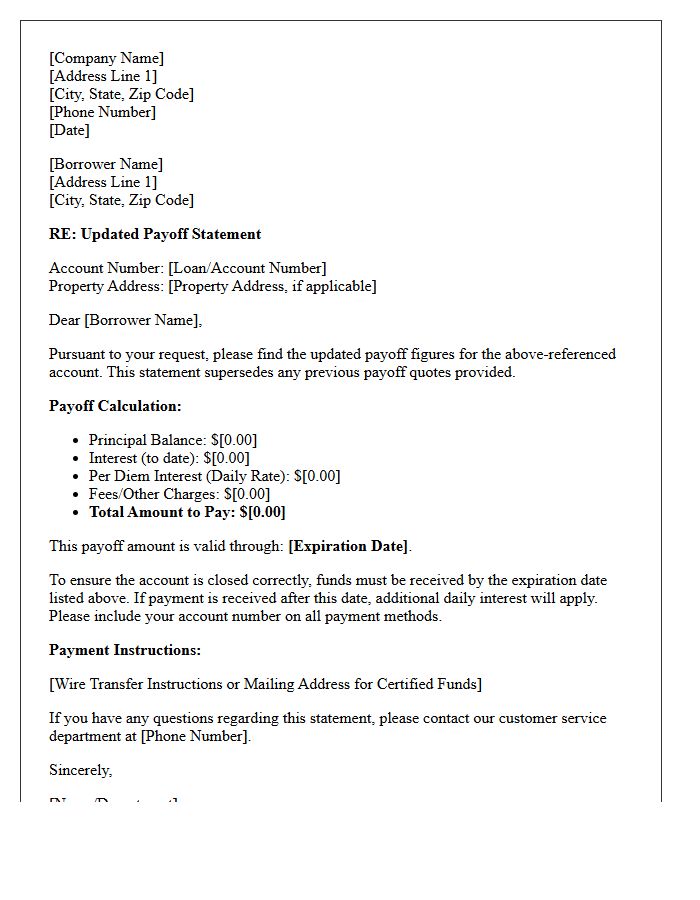 Updated Payoff Statement Letter