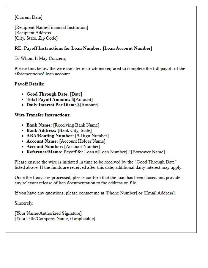 Wire Transfer Payoff Instructions Letter
