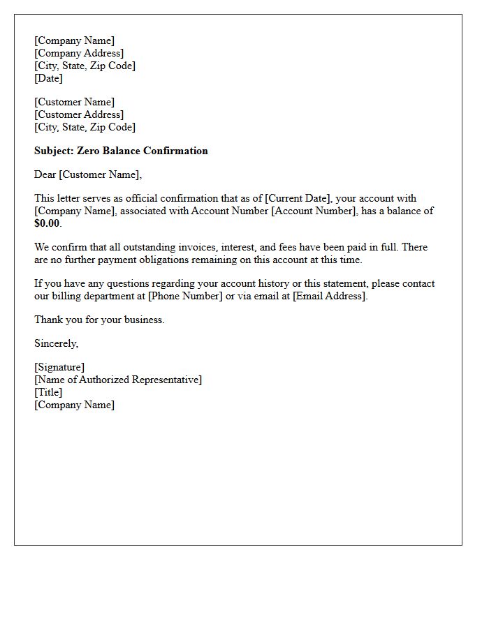 Zero Balance Confirmation Letter