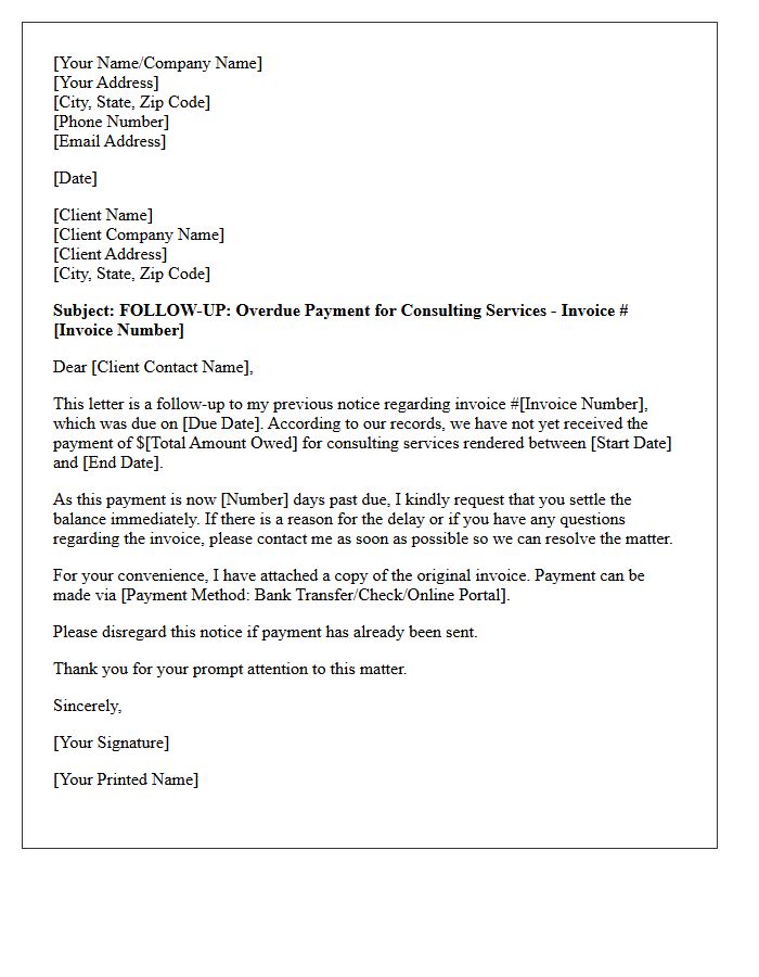 Follow-Up Collection Letter for Unpaid Consulting Fees