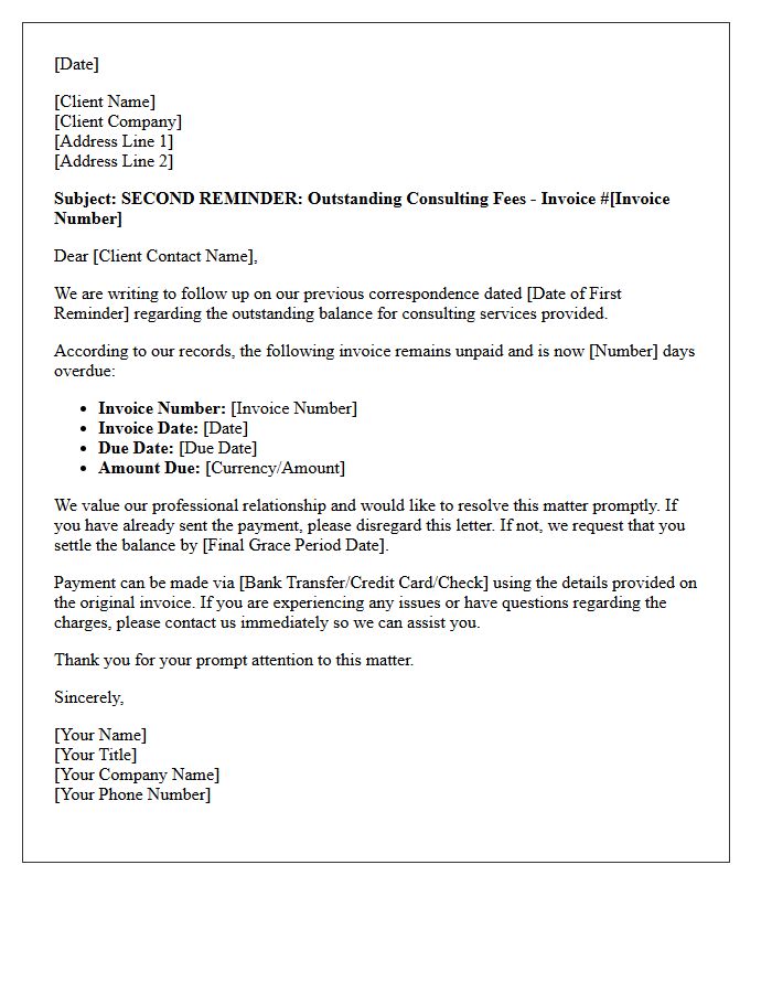 Outstanding Consulting Fees Second Reminder Letter