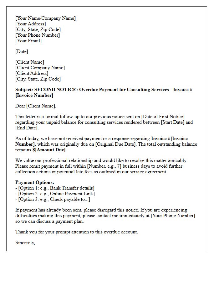 Second Attempt Debt Collection Letter for Unpaid Consulting