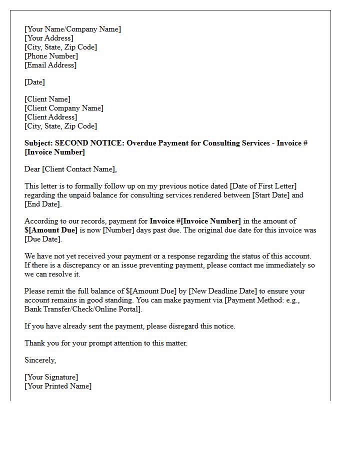 Second Collection Letter for Unpaid Consulting Work