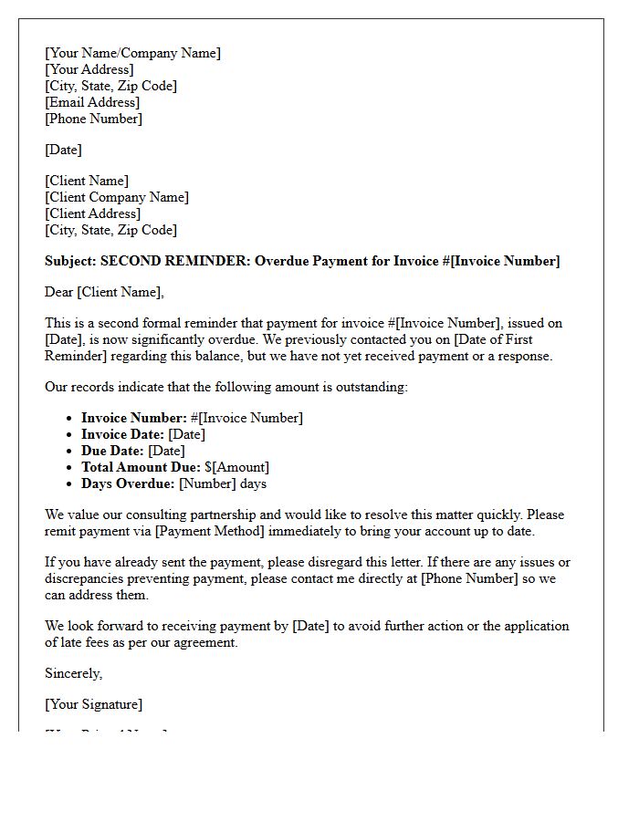 Second Reminder Letter for Unpaid Consulting Fees