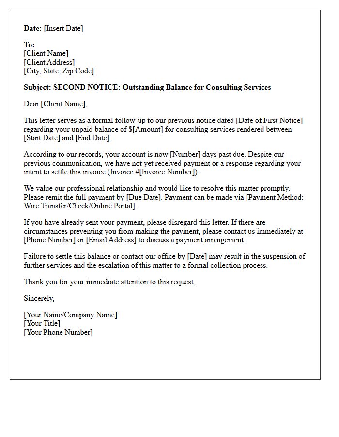 Second Warning Letter for Outstanding Consulting Balance