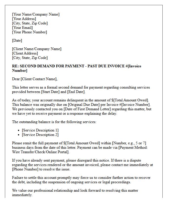 Unpaid Consulting Services Second Demand Letter
