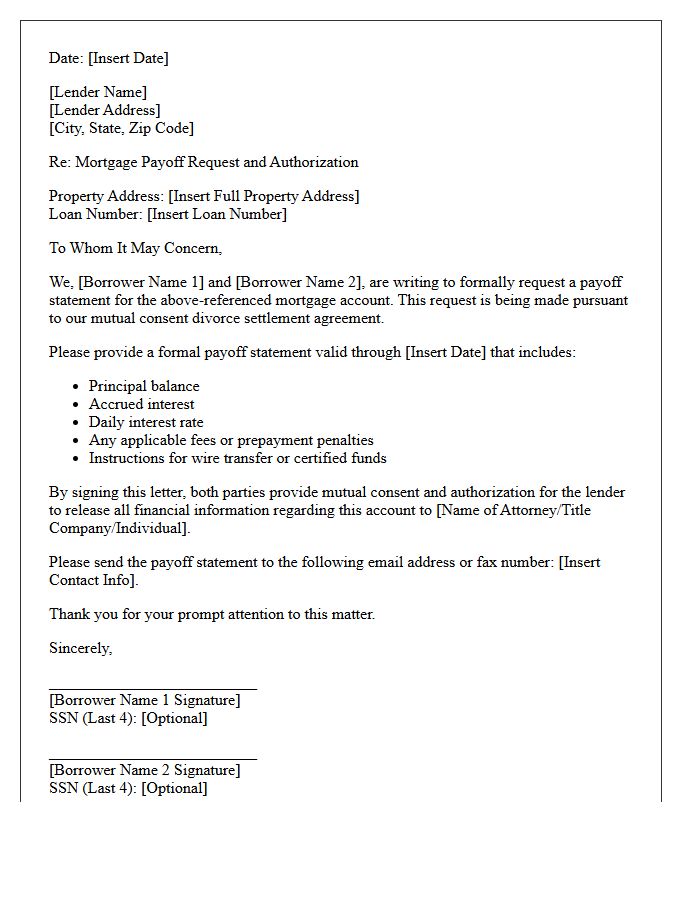 Mutual Consent Divorce Mortgage Payoff Letter