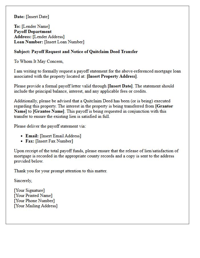 Quitclaim Associated Mortgage Payoff Letter
