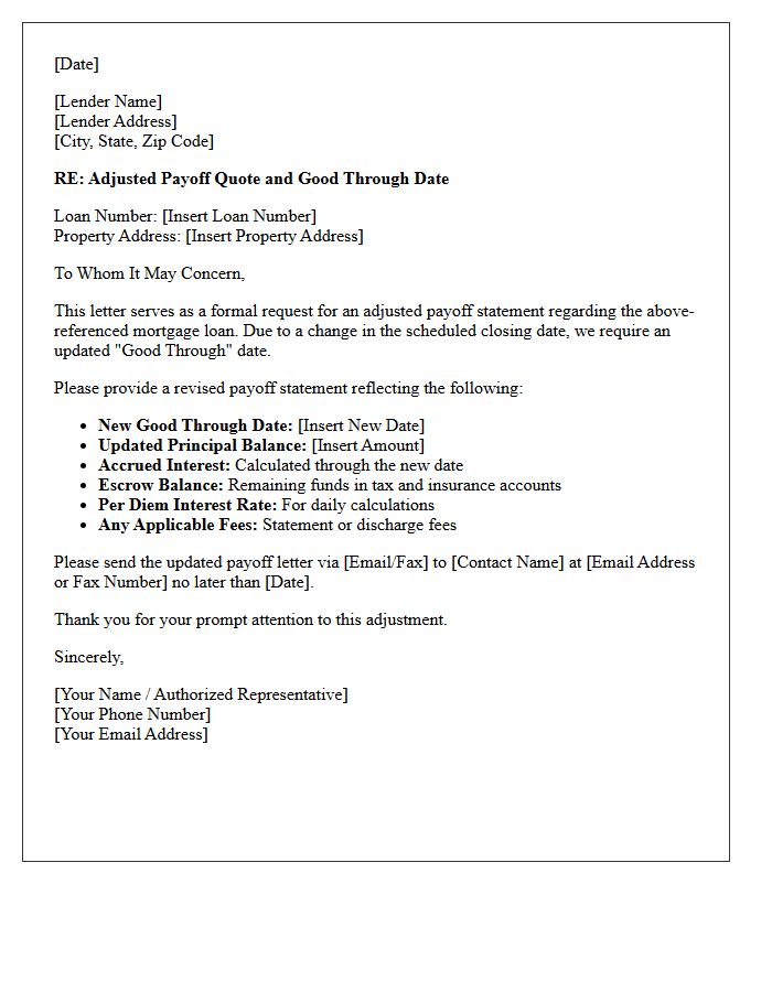 Adjusted Good Through Date Escrow Payoff Letter
