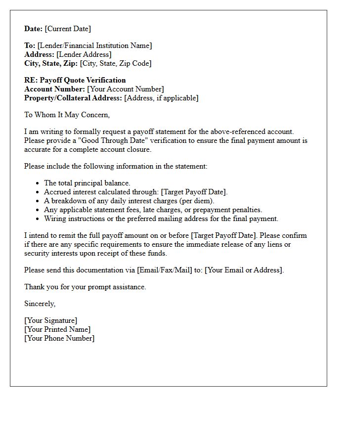 Closing Good Through Date Verification Payoff Letter