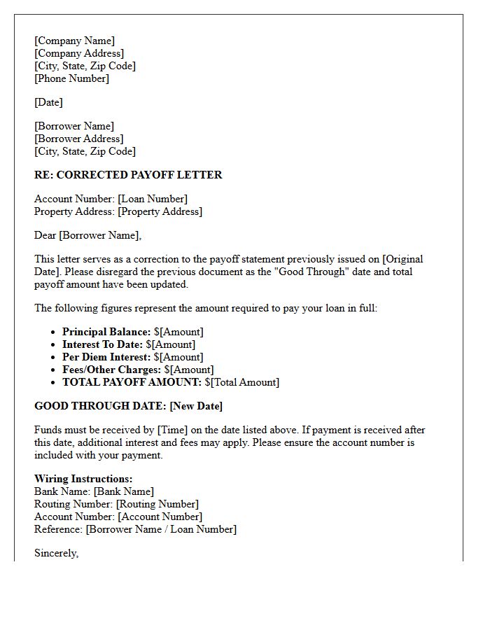 Corrected Good Through Date Payoff Letter