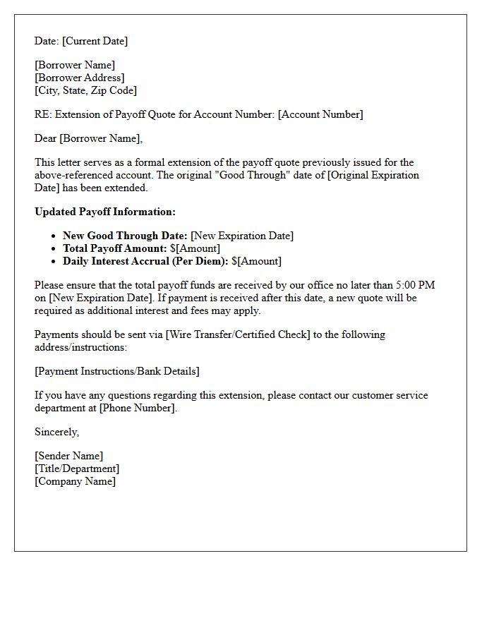 Expiring Good Through Date Extension Payoff Letter