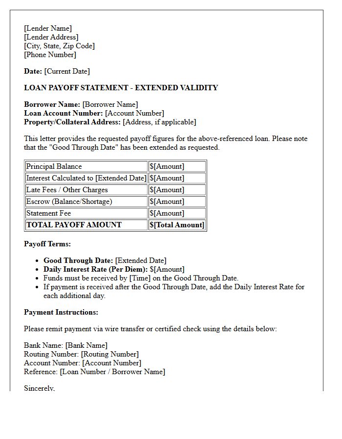 Extended Good Through Date Loan Payoff Letter