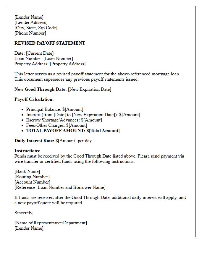 Revised Good Through Date Mortgage Payoff Letter